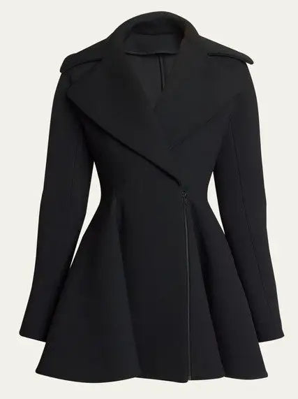 Black Flared Short Wool Coat - Coats