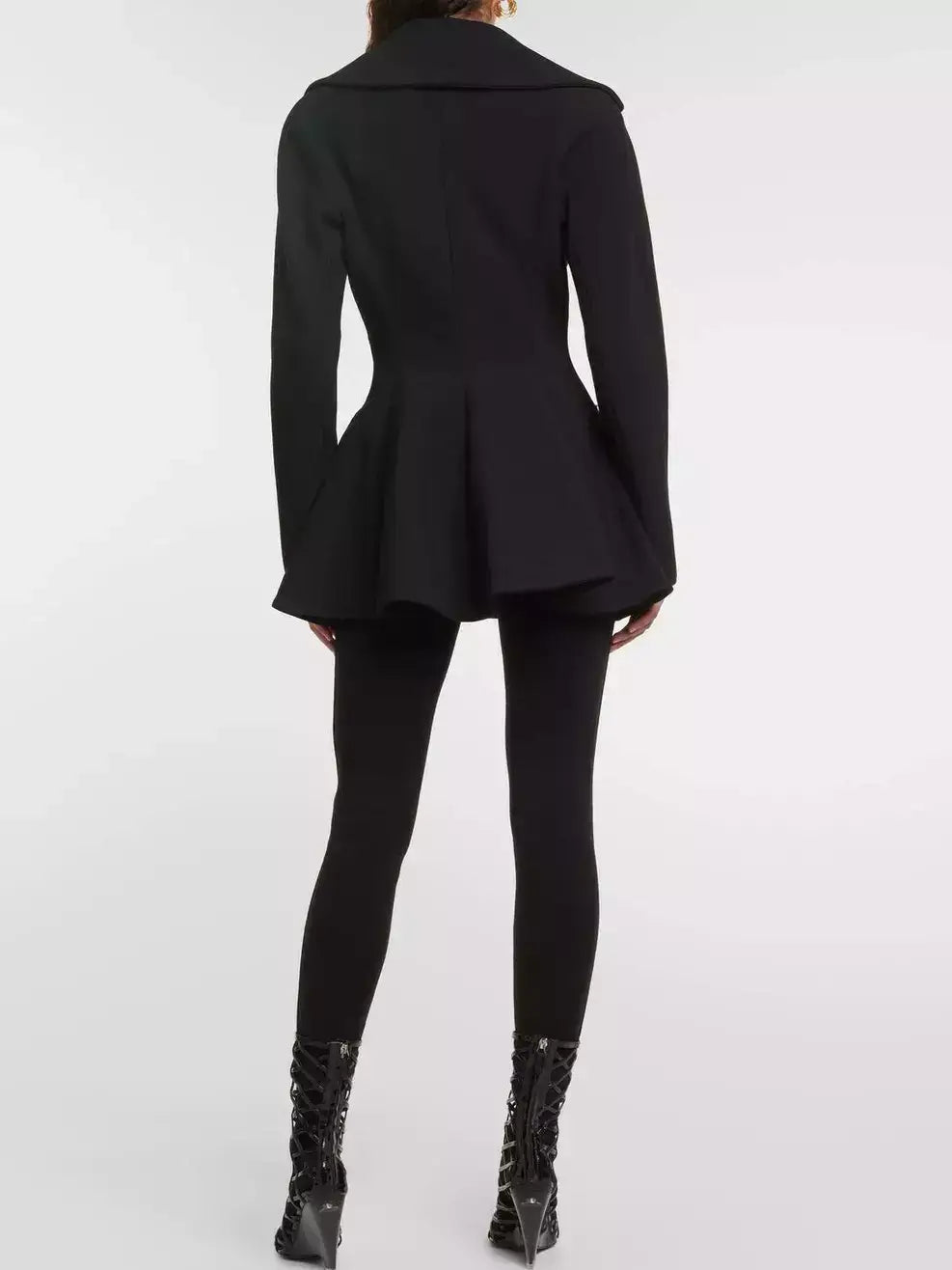 Black Flared Short Wool Coat - Coats
