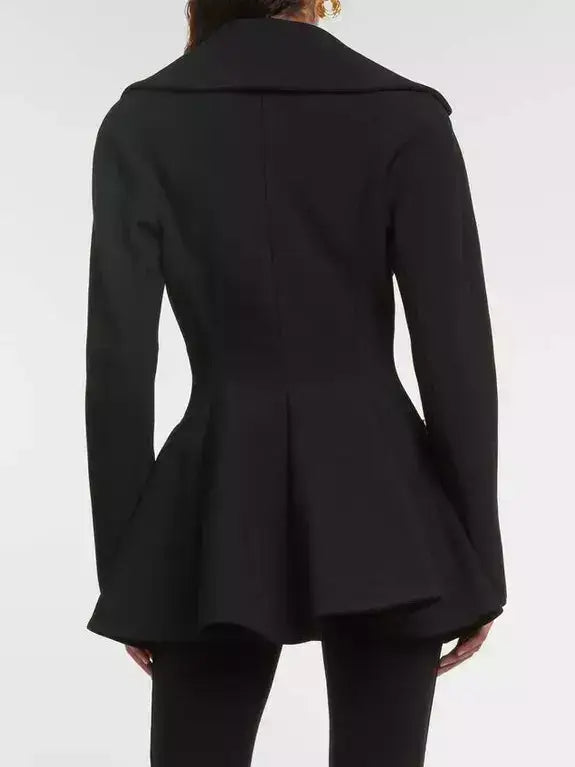 Black Flared Short Wool Coat - Coats
