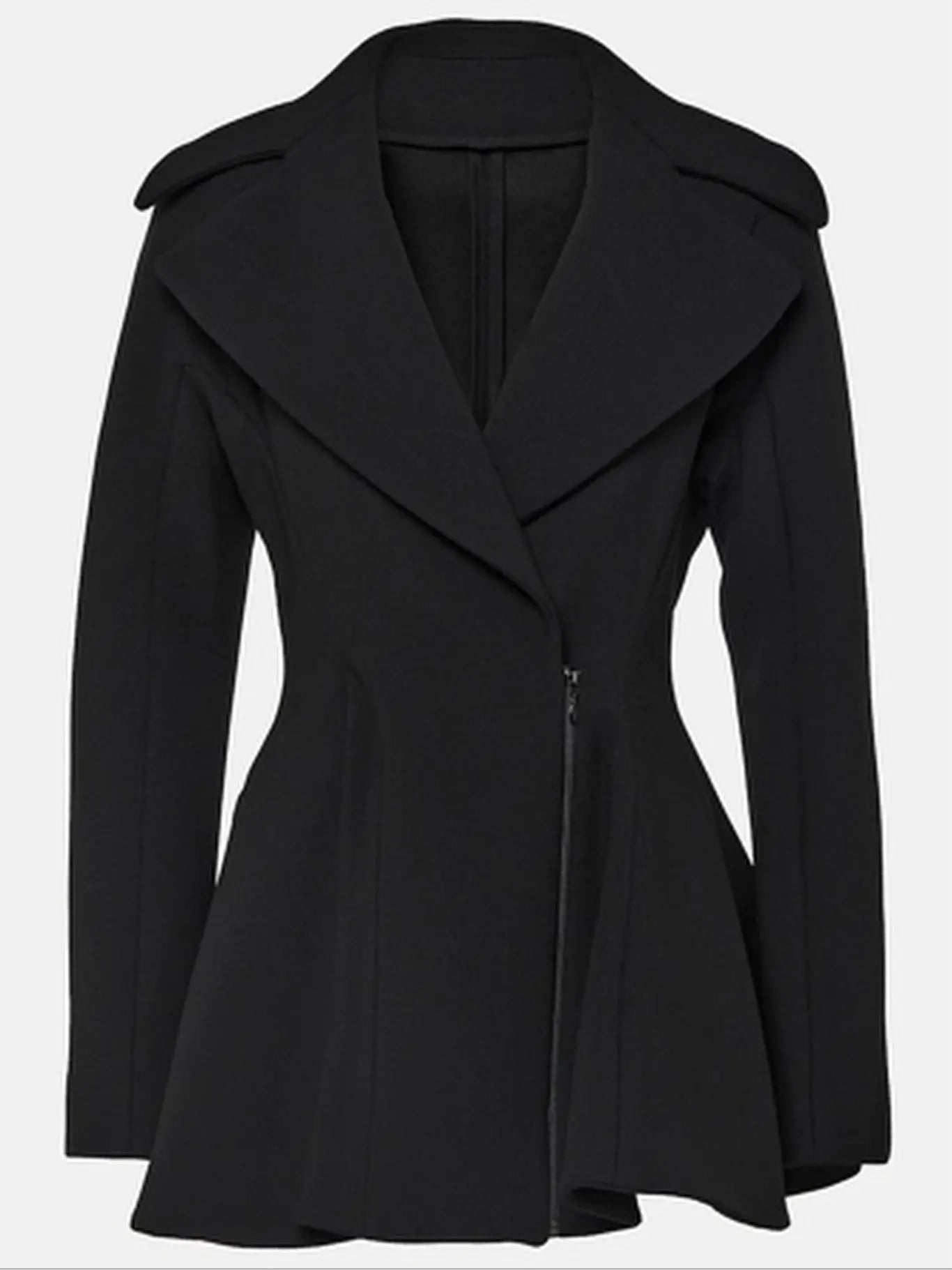 Black Flared Short Wool Coat - Coats