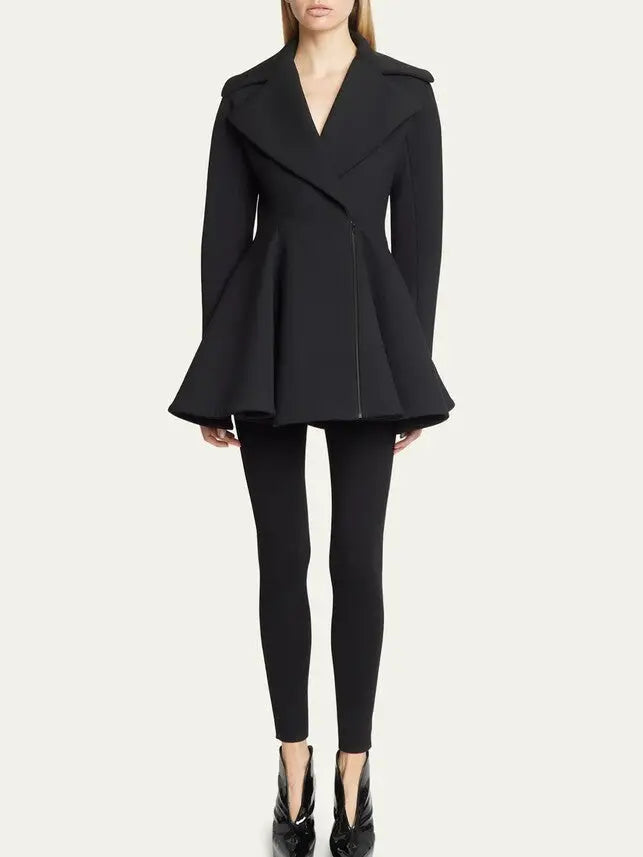 Black Flared Short Wool Coat - Coats