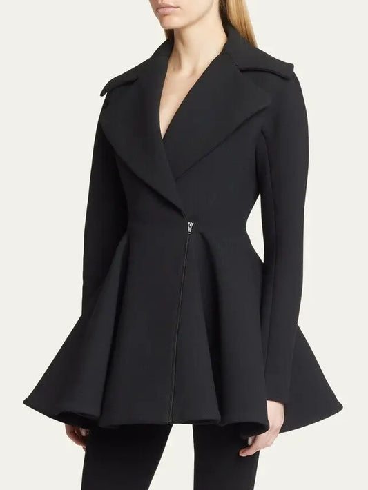 Black Flared Short Wool Coat - Coats