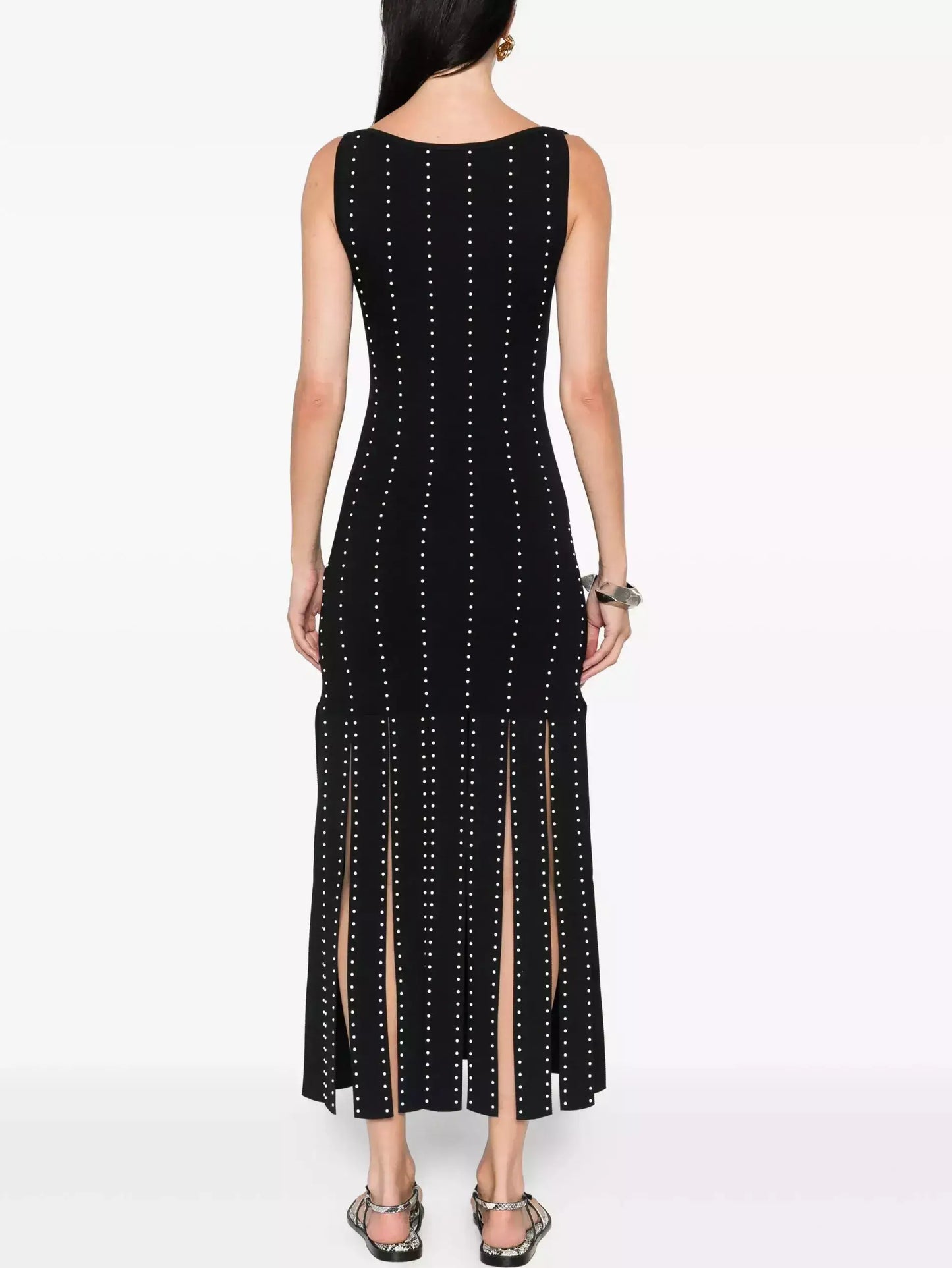Black Fringed Knit Studded Maxi Dress - Dresses