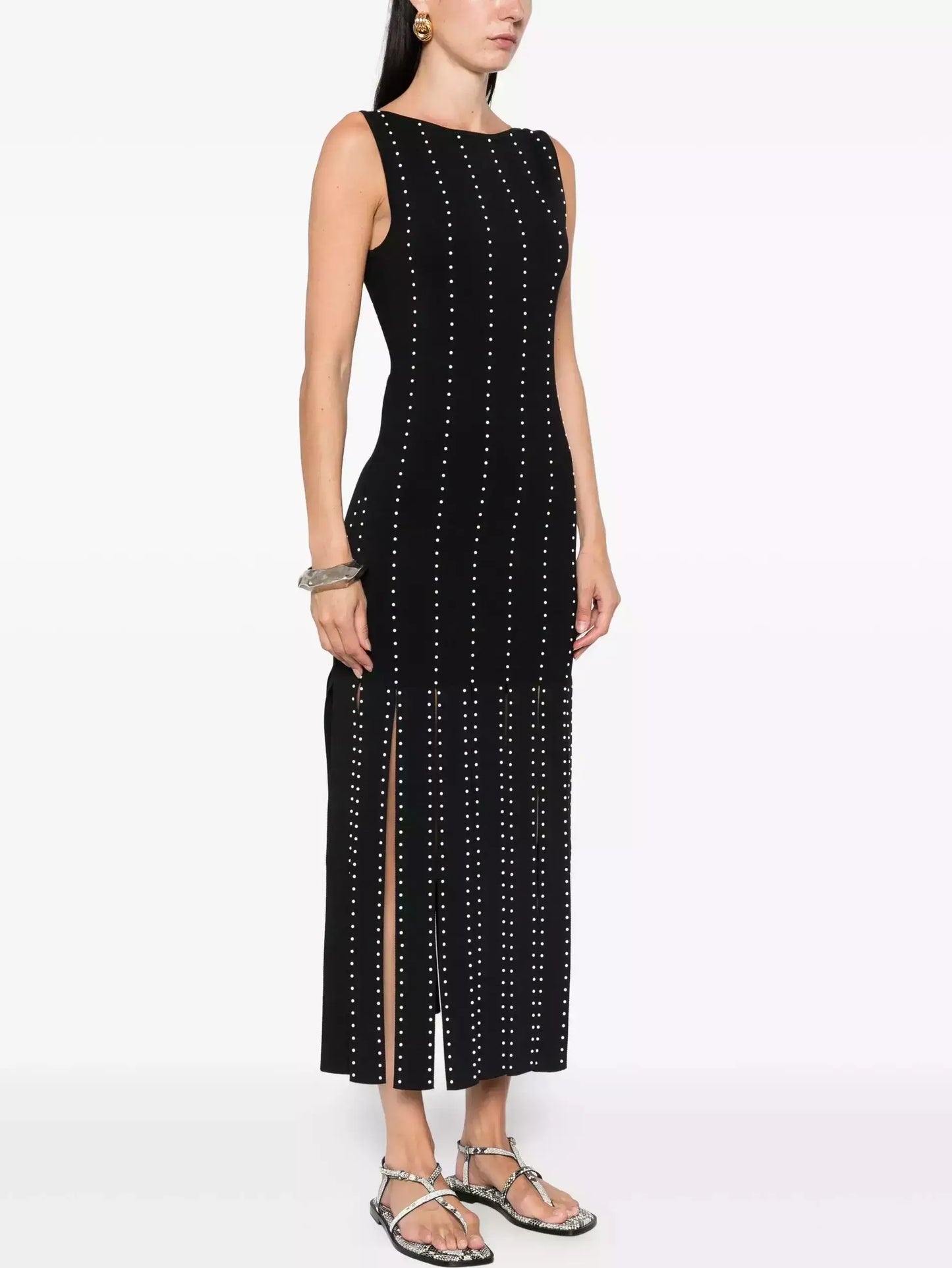 Black Fringed Knit Studded Maxi Dress - Dresses