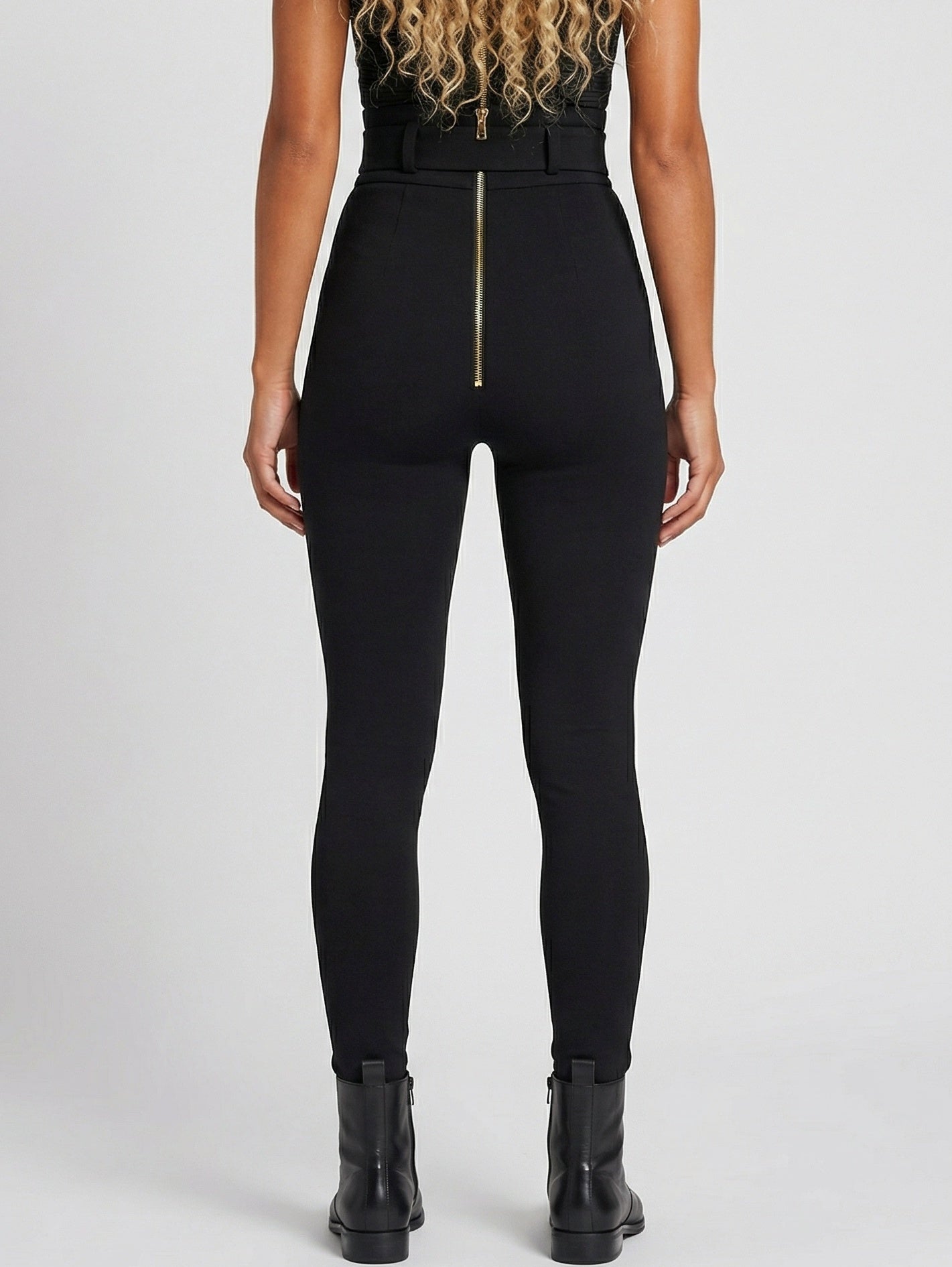 Black High-Waisted Belted Stretch Pants - Jeans & Pants