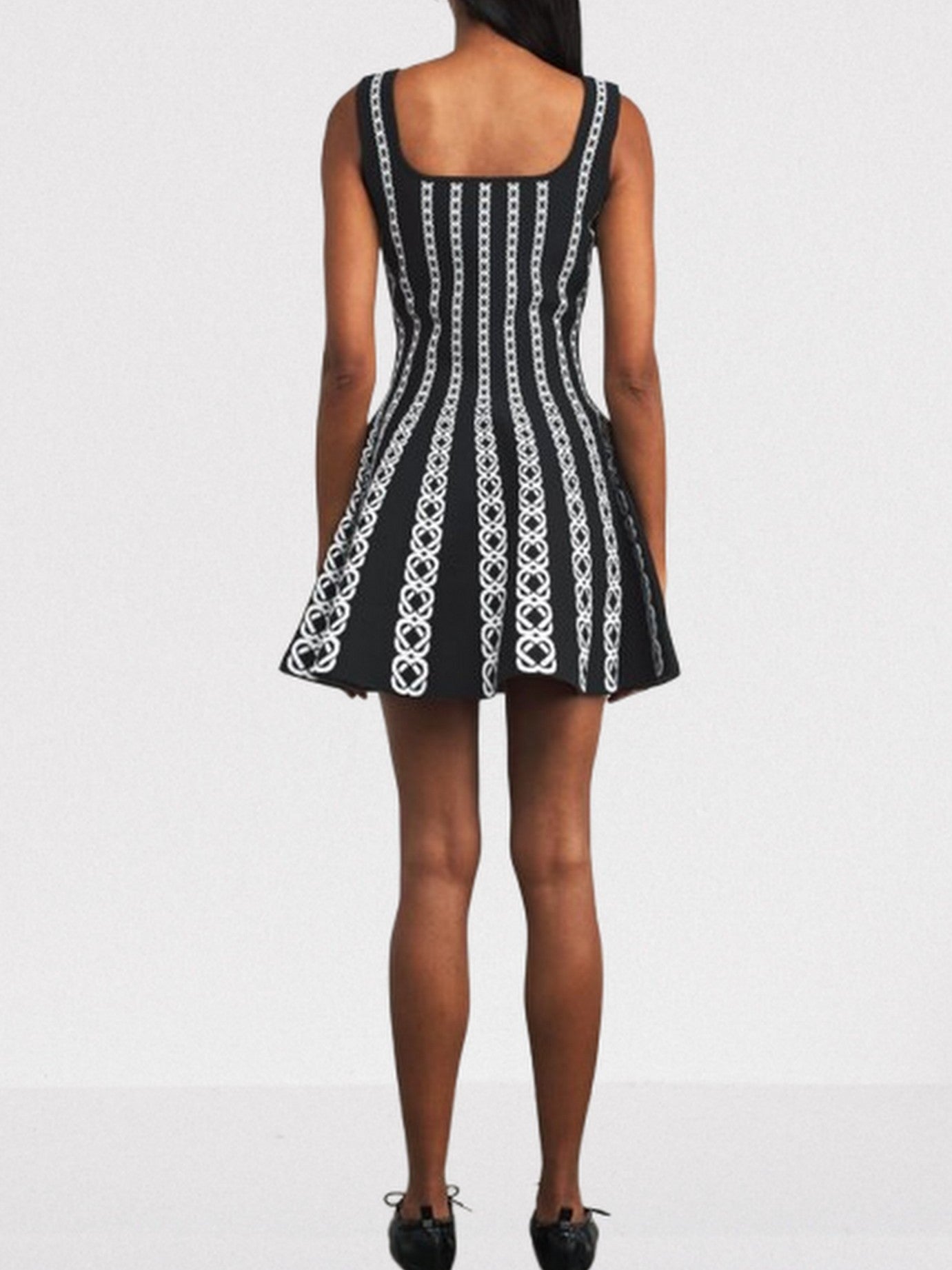 Black Jacquard Knit Flared Mini Dress - Dresses