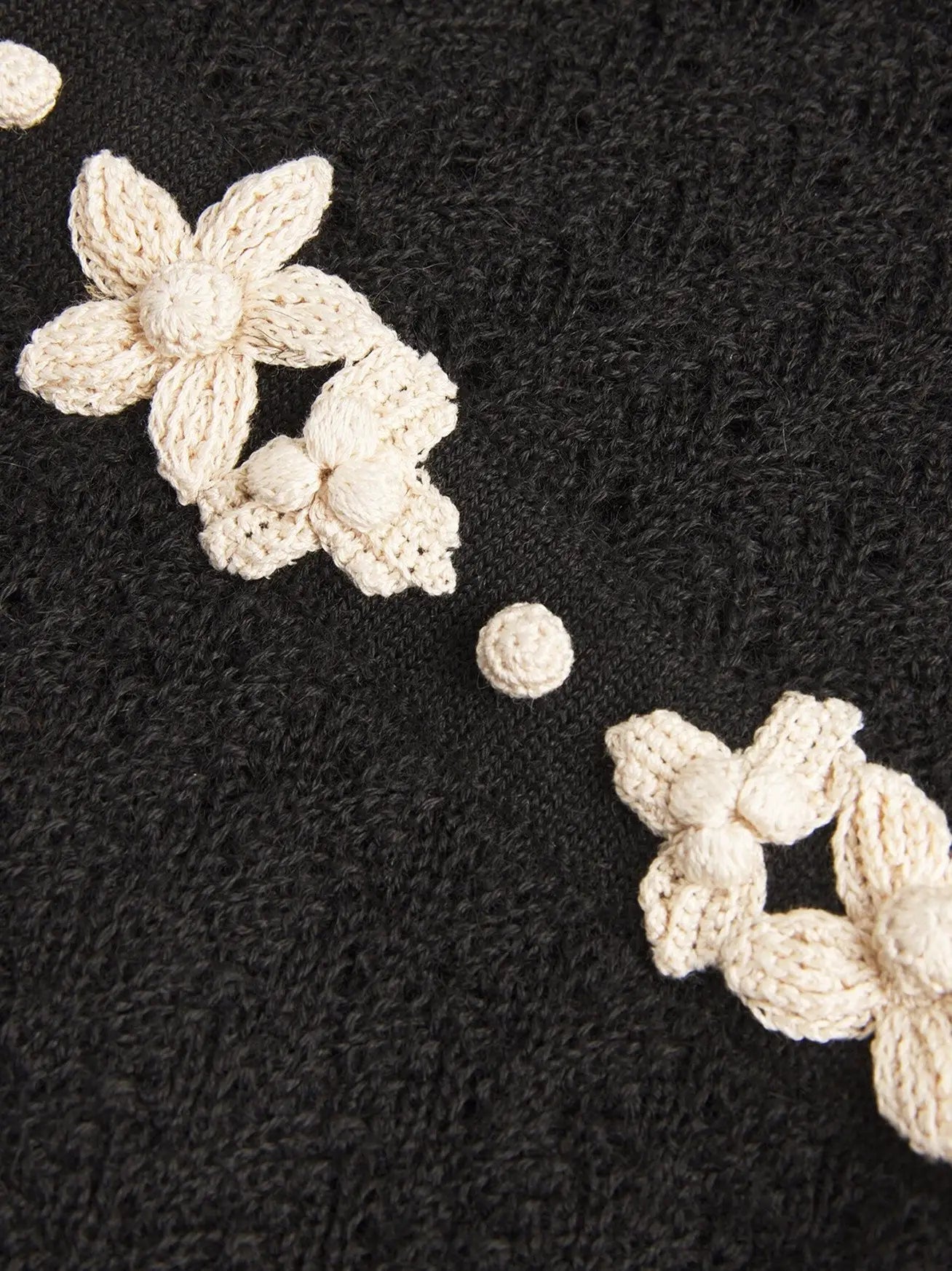 Black Knit Maxi Dress with Floral Embroidery - Dresses