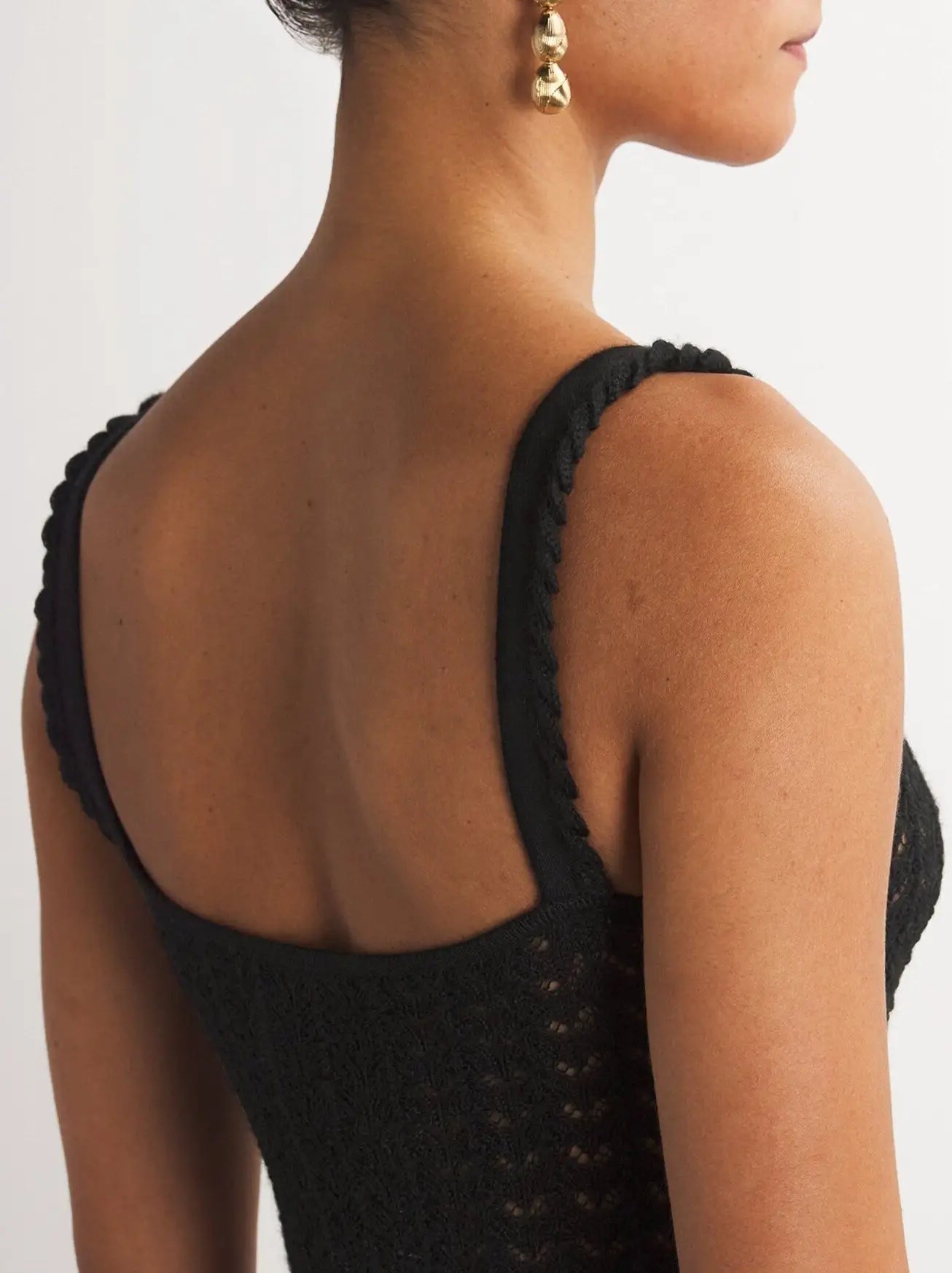 Black Knit Maxi Dress with Floral Embroidery - Dresses