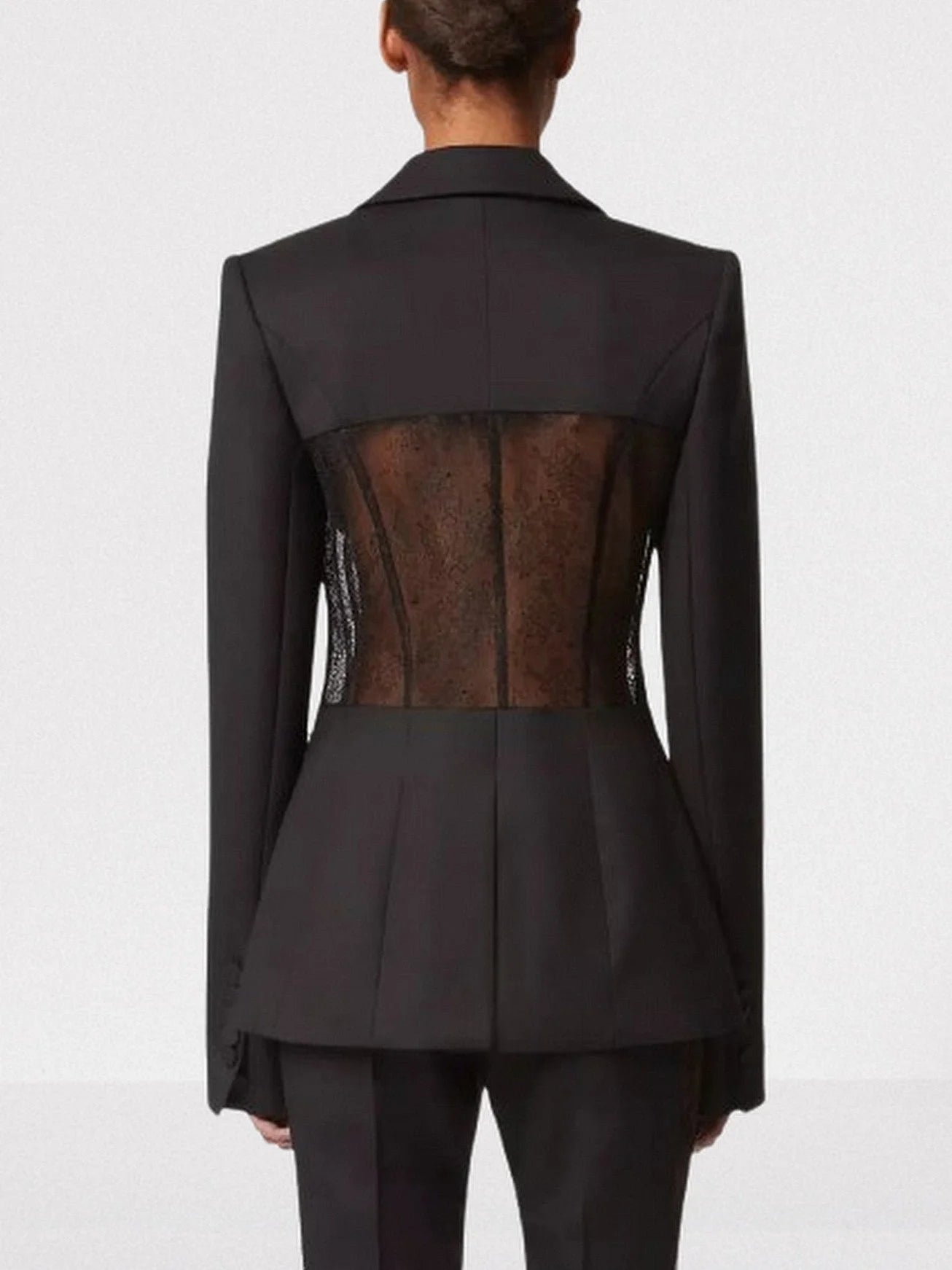 Black Lace-Insert Single-Breasted Blazer - Jackets