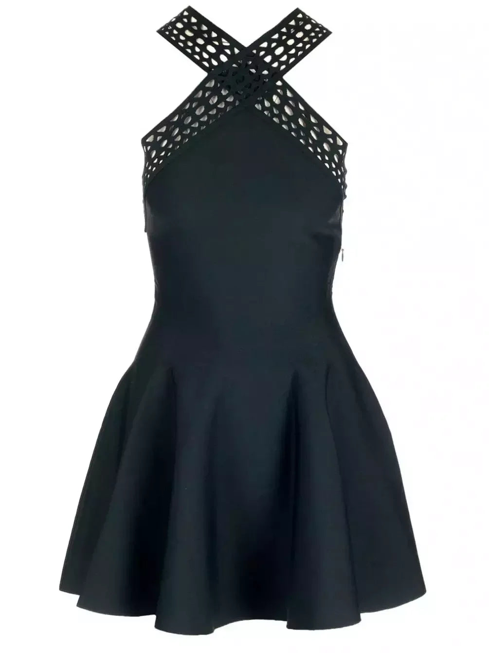 Black Laser-Cut Halter Mini Dress - Dresses