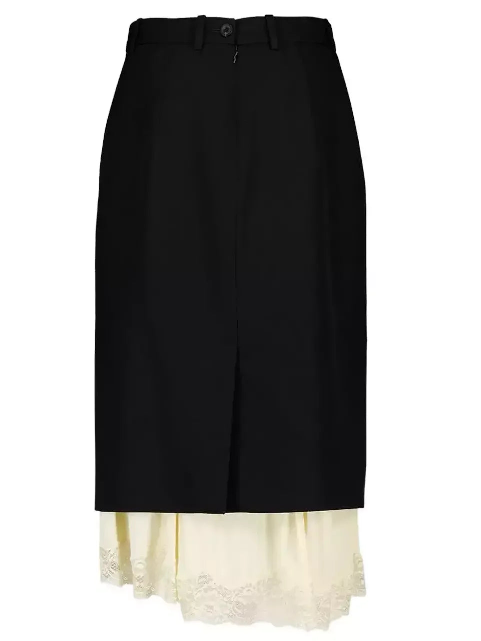 Black Midi Pencil Skirt with Lace Layering - Skirts