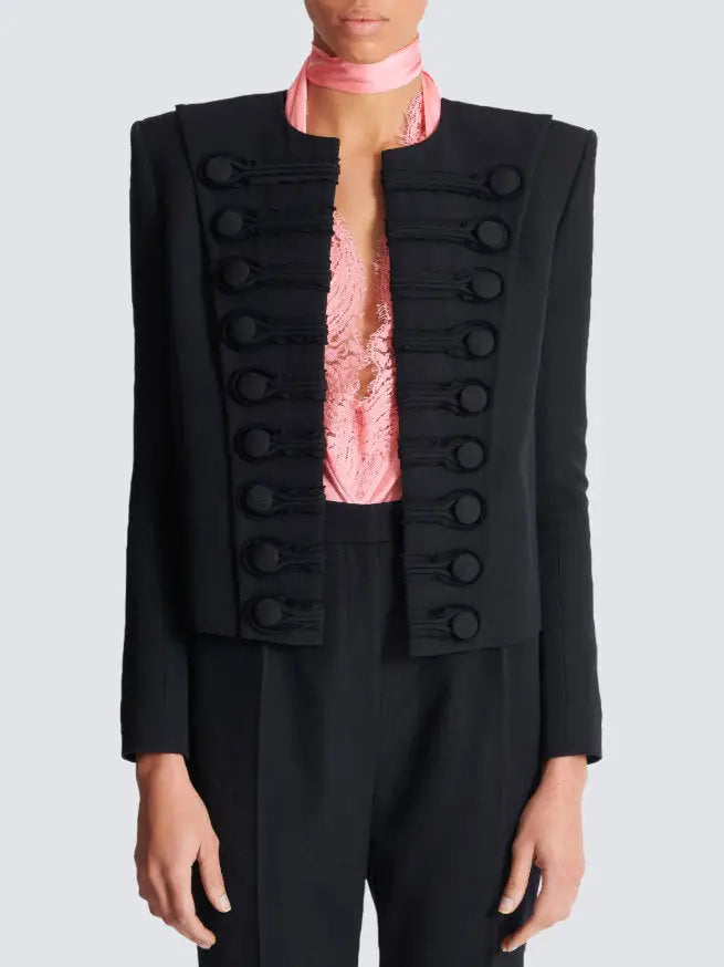 Black Military-Style Cropped Jacket - Jackets