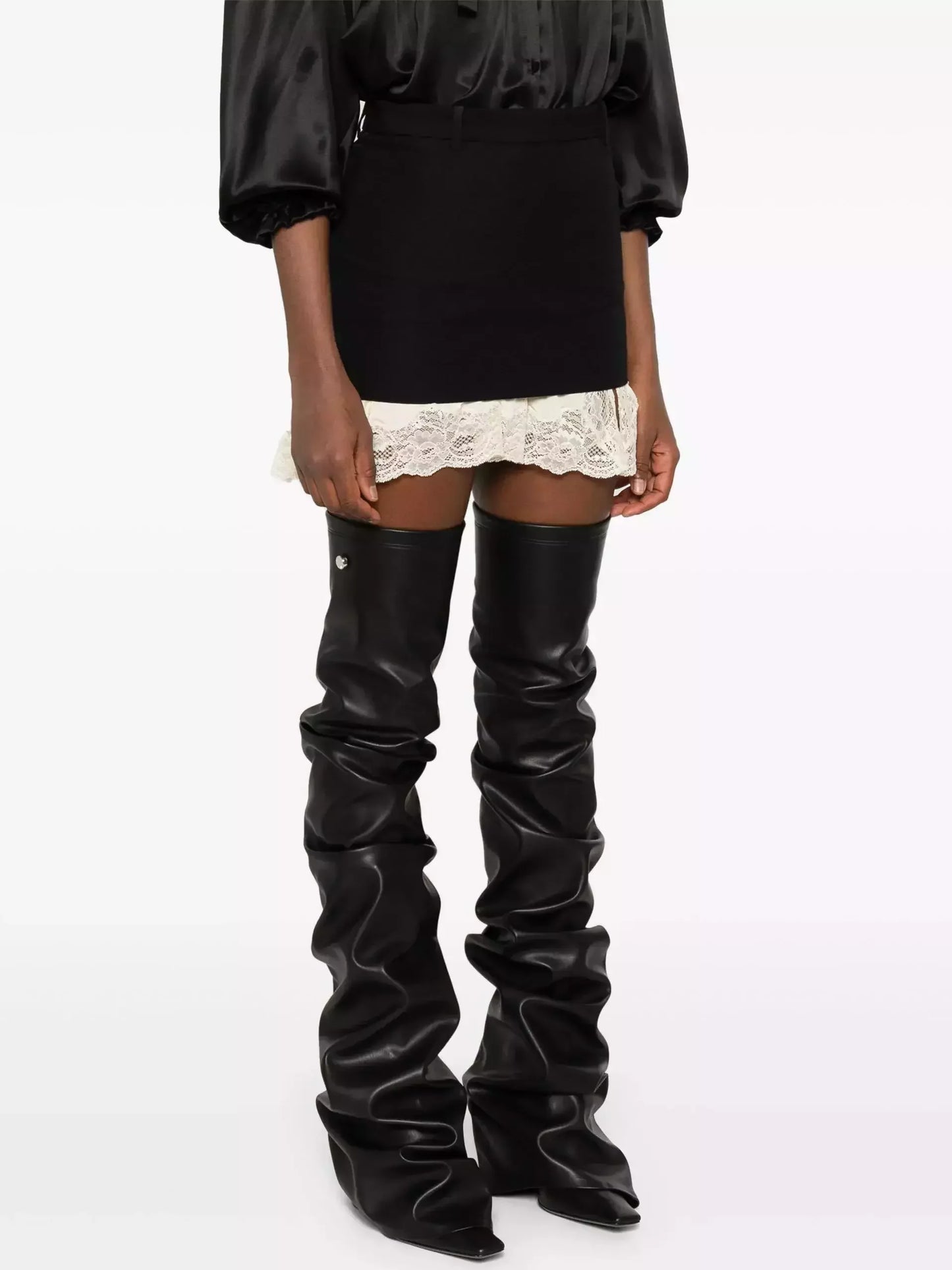 Black Mini Skirt with Lace Layering - Skirts