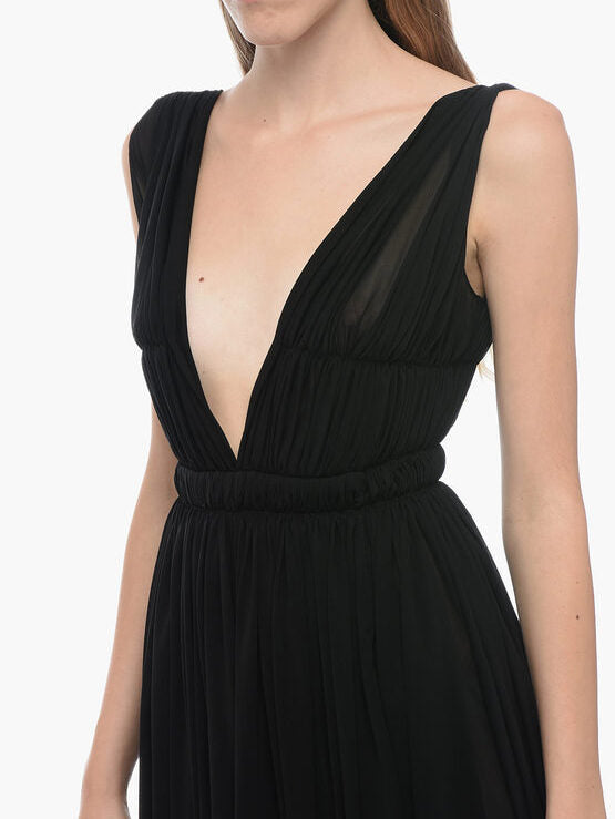 Black Pleated Open-Back Mini Dress