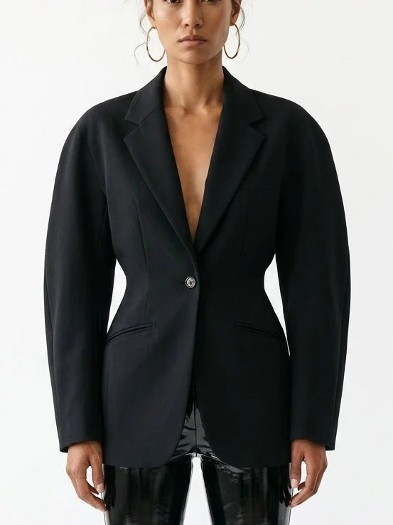 Black Sculpted Single Breasted Blazer - Jackets