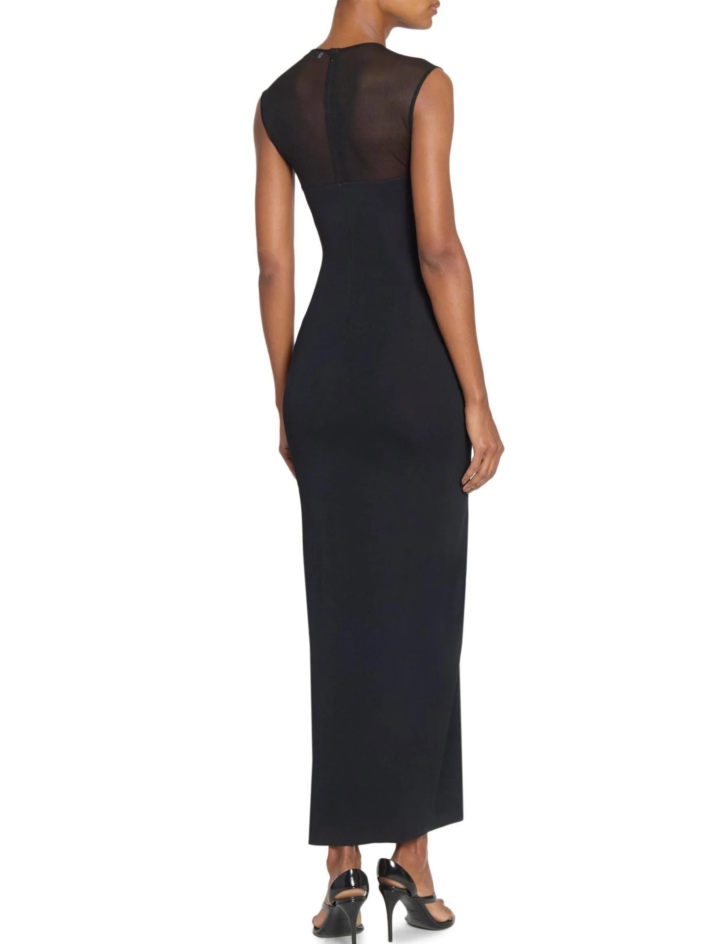 Black Sculptured Sheer-Paneled Bodycon Dress - Dresses
