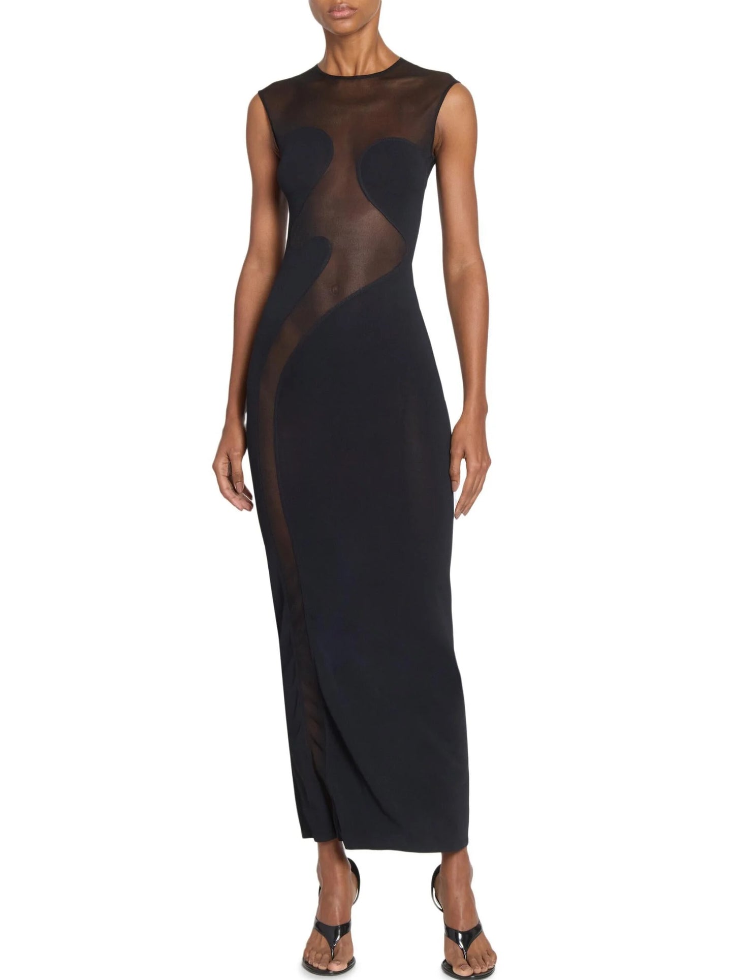 Black Sculptured Sheer-Paneled Bodycon Dress - Dresses