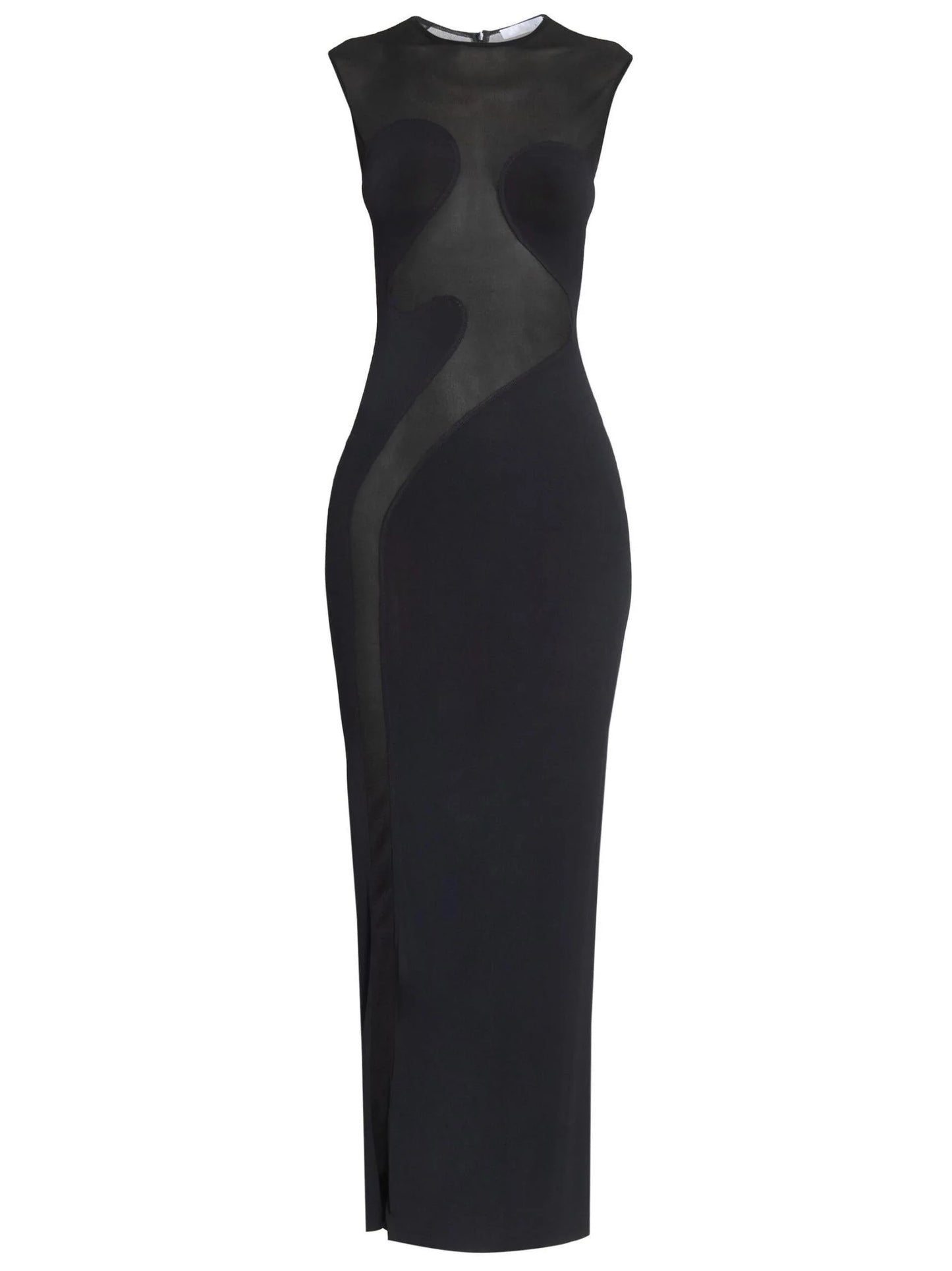 Black Sculptured Sheer-Paneled Bodycon Dress - Dresses