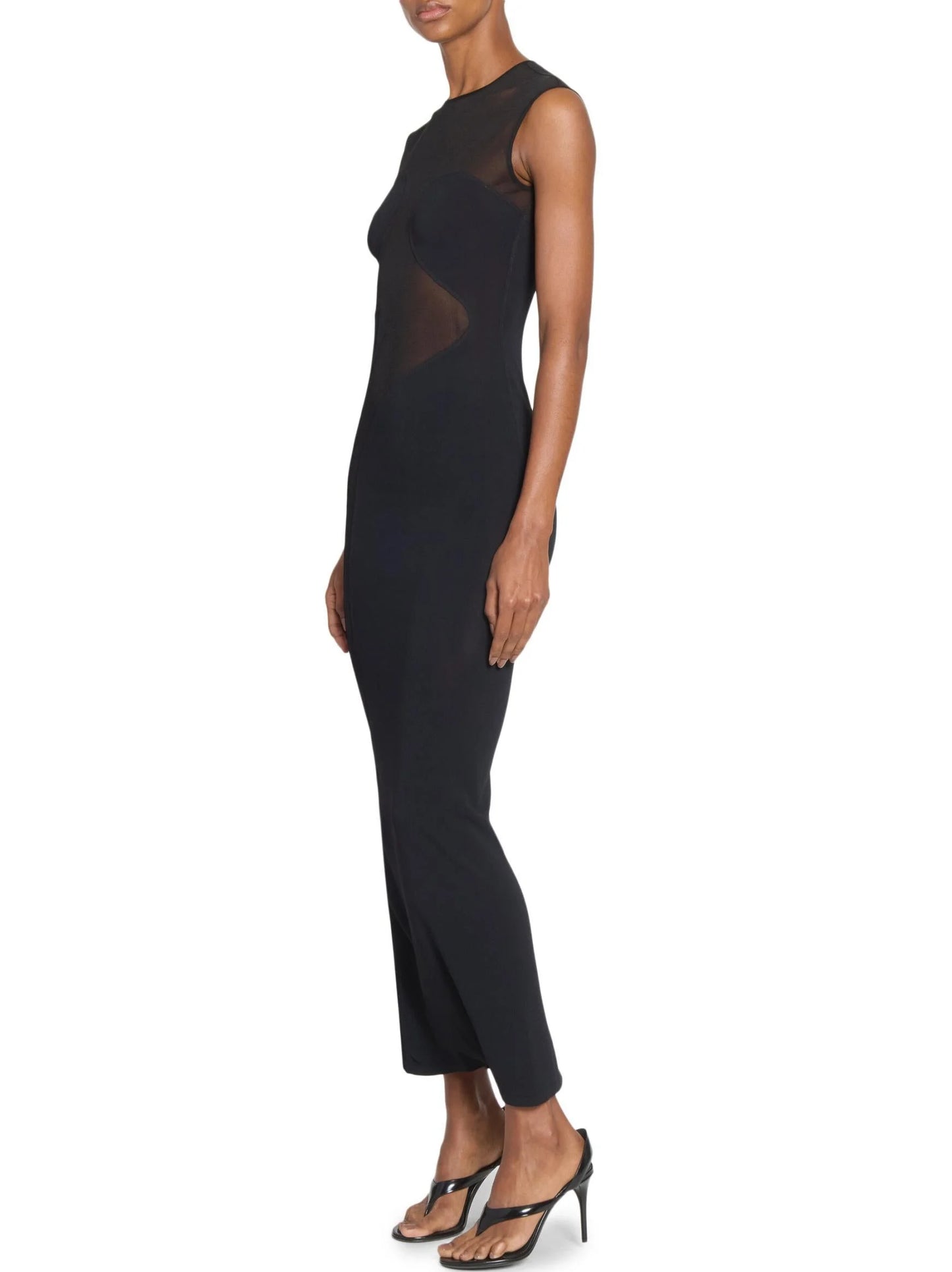 Black Sculptured Sheer-Paneled Bodycon Dress - Dresses