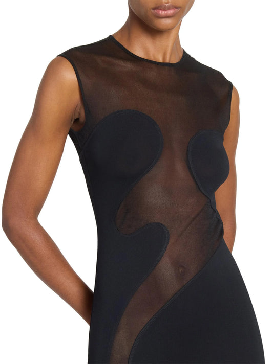 Black Sculptured Sheer-Paneled Bodycon Dress - Dresses