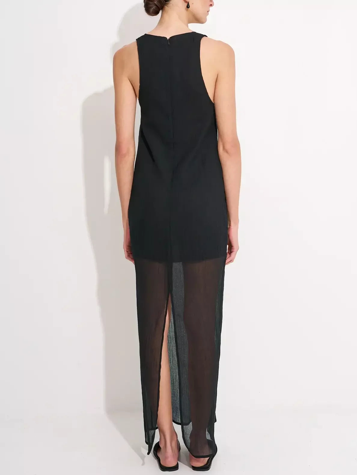 Black Semi-Sheer Linen-Blend Tank Dress - Dresses