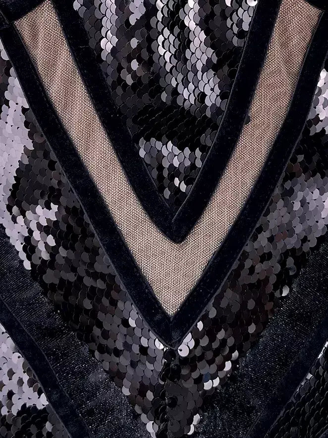 Black Sequin-Embellished Bustier Velvet Panel Gown - Dresses