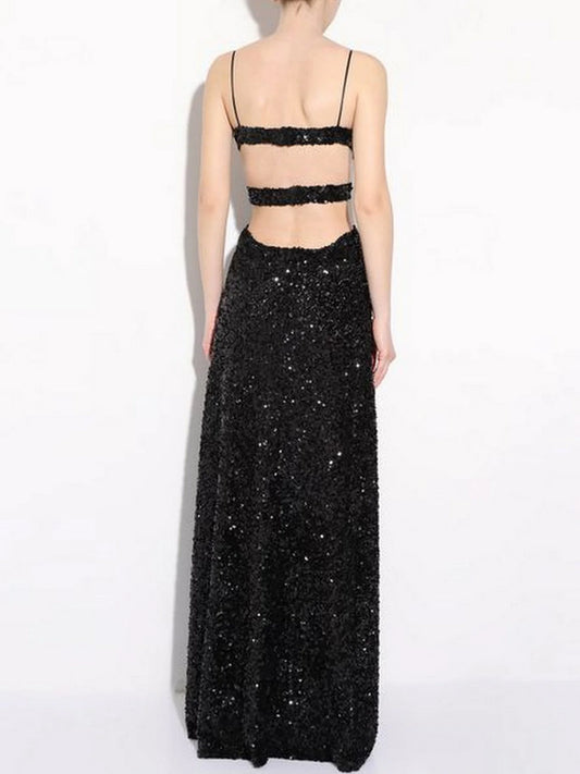 Black Sequin-Embellished Cut-Out Gown - Dresses