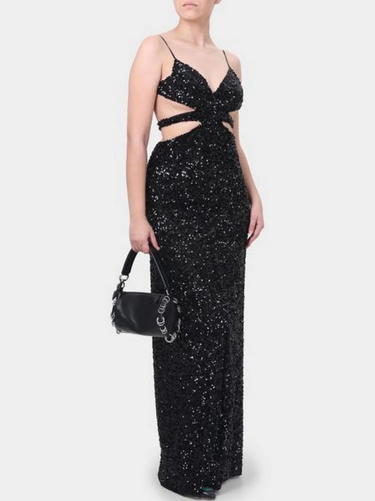 Black Sequin-Embellished Cut-Out Gown - Dresses