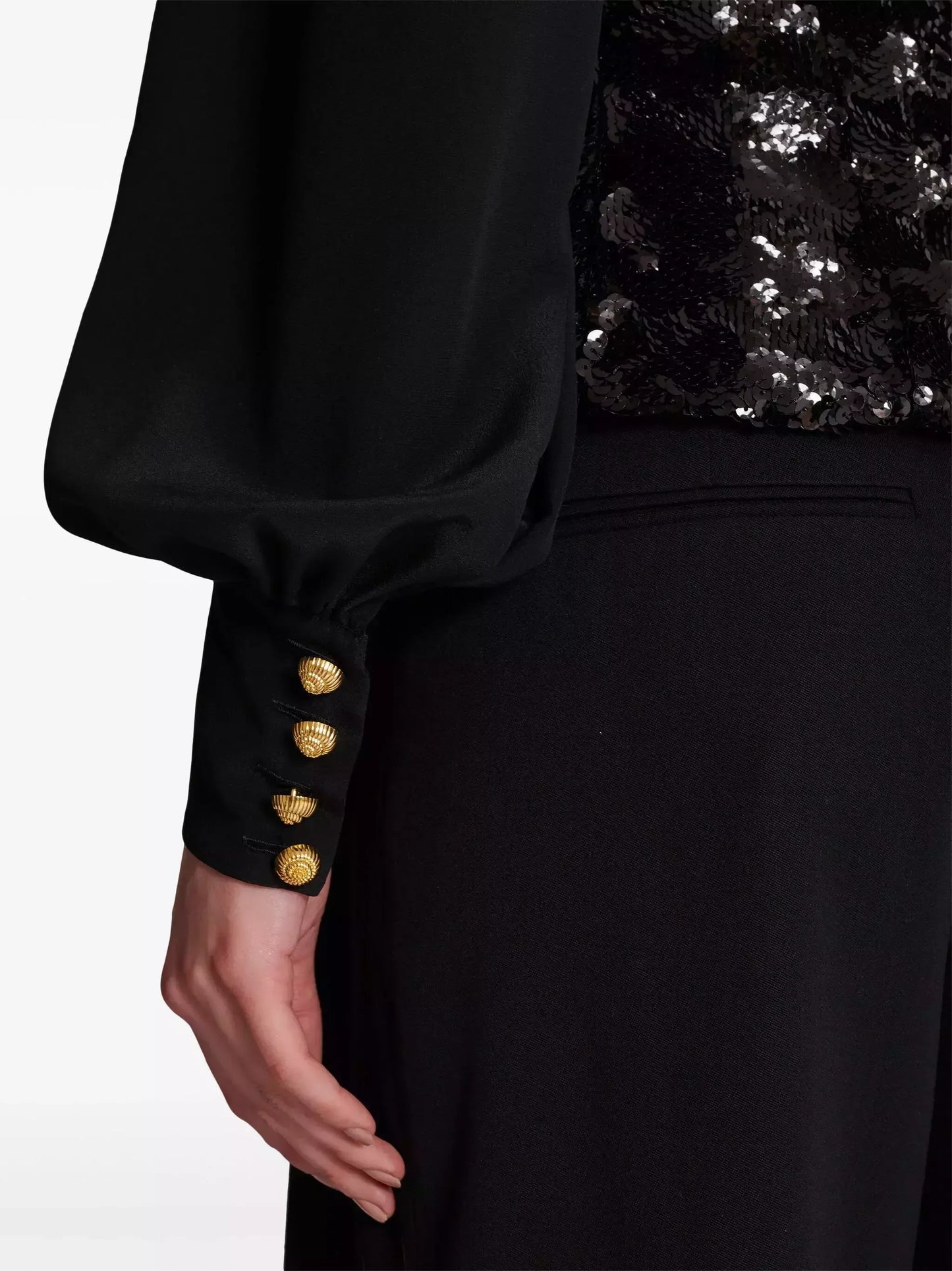 Black Sequined Double Breasted Puff Sleeve Blazer Jackets