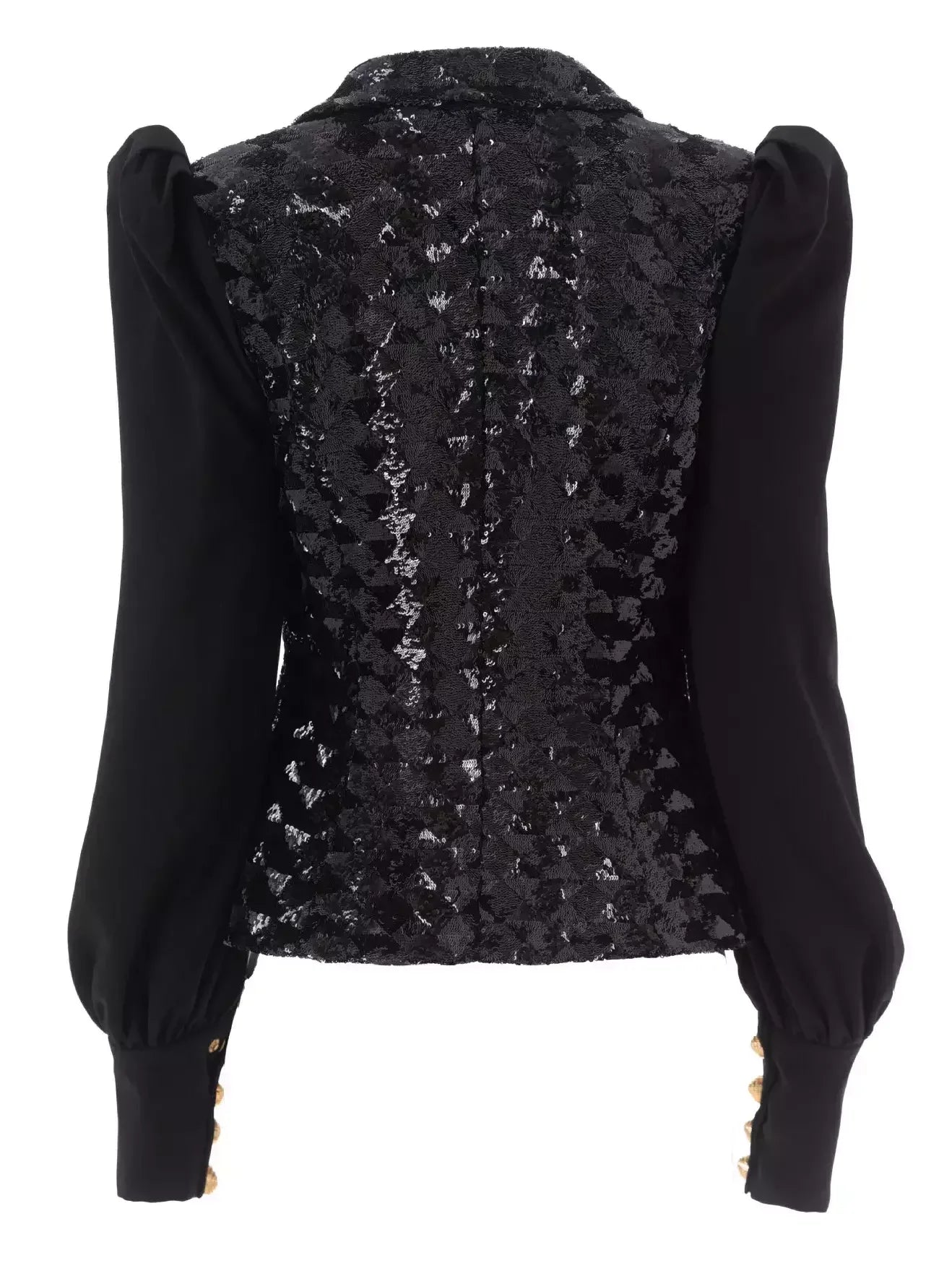 Black Sequined Double Breasted Puff Sleeve Blazer Jackets