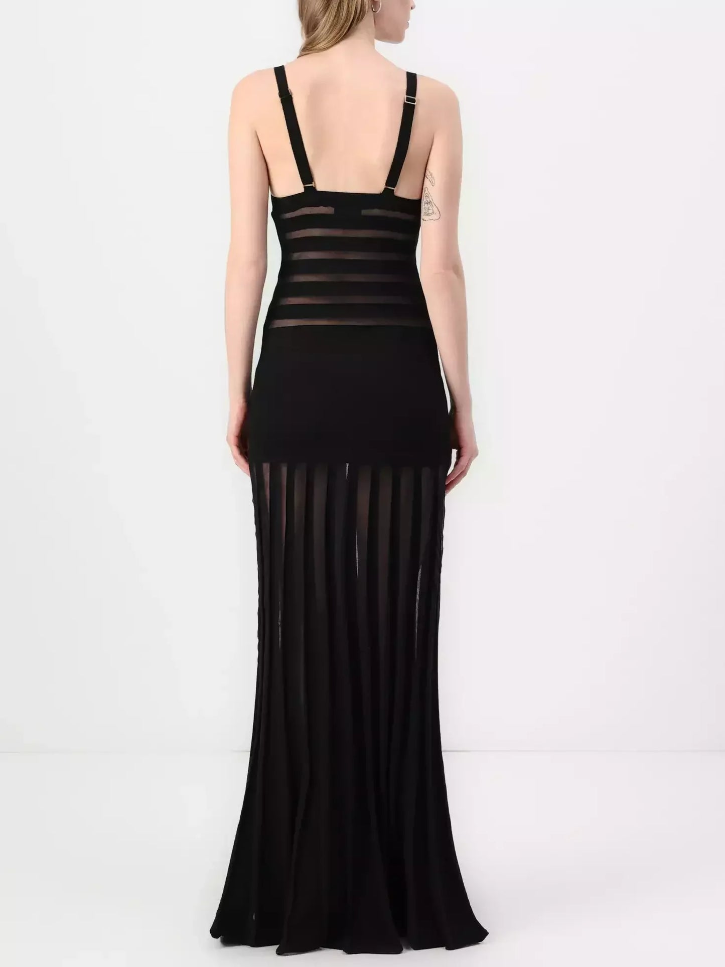 Black Sheer-Paneled V-Neck Maxi Dress - Dresses