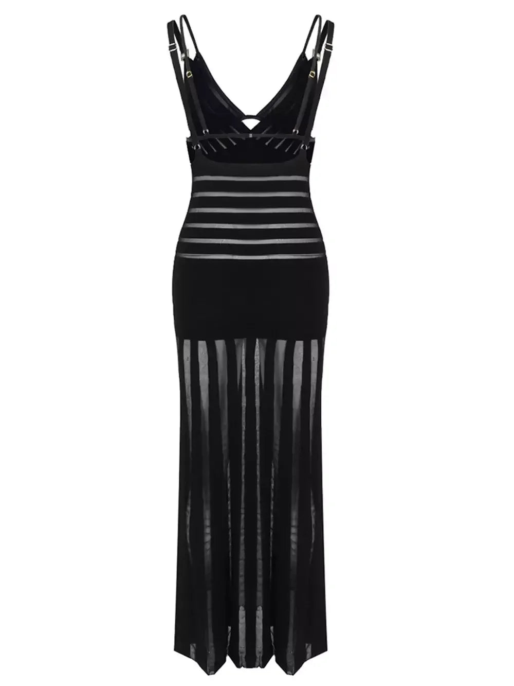Black Sheer-Paneled V-Neck Maxi Dress - Dresses