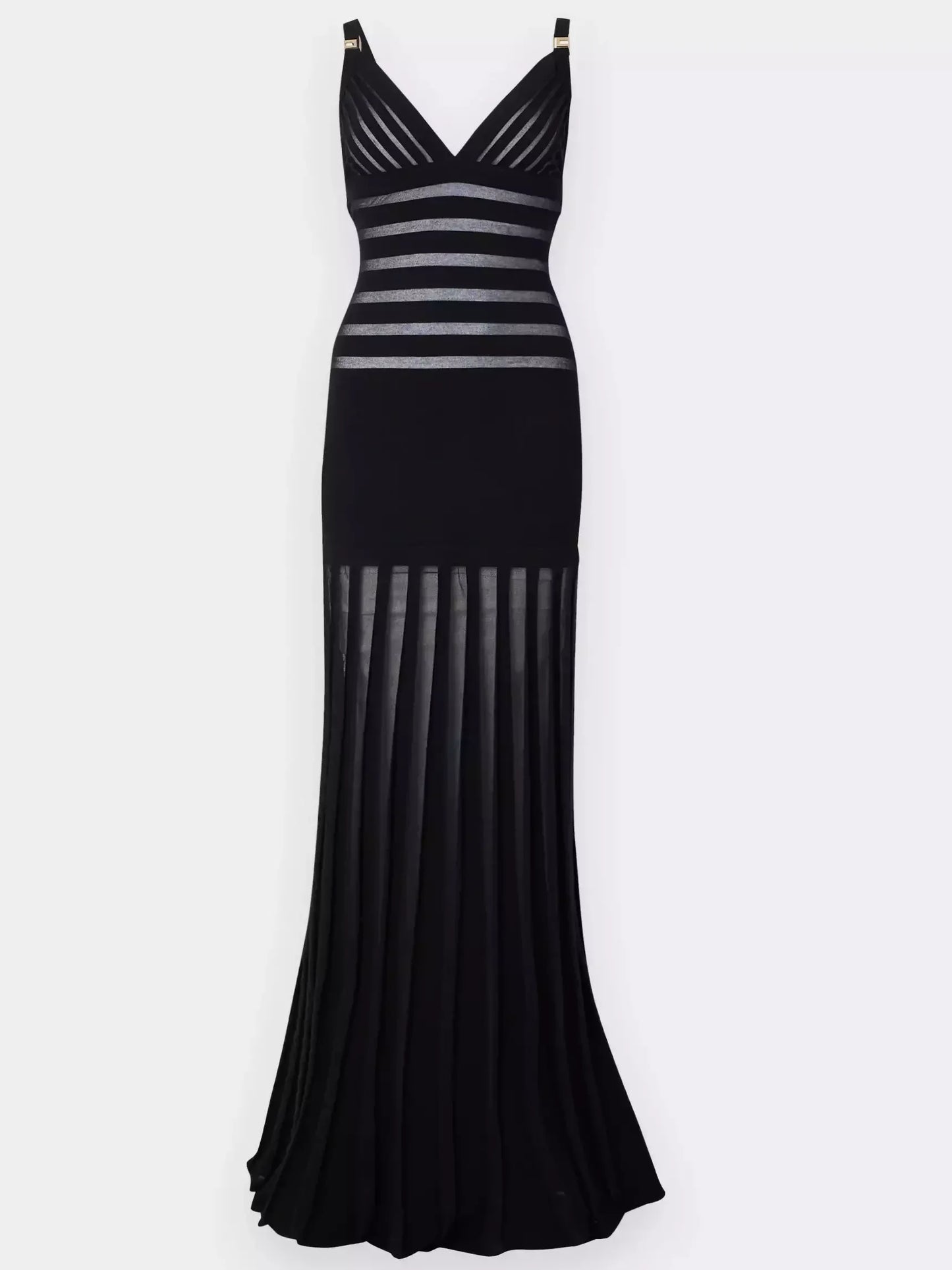 Black Sheer-Paneled V-Neck Maxi Dress - Dresses