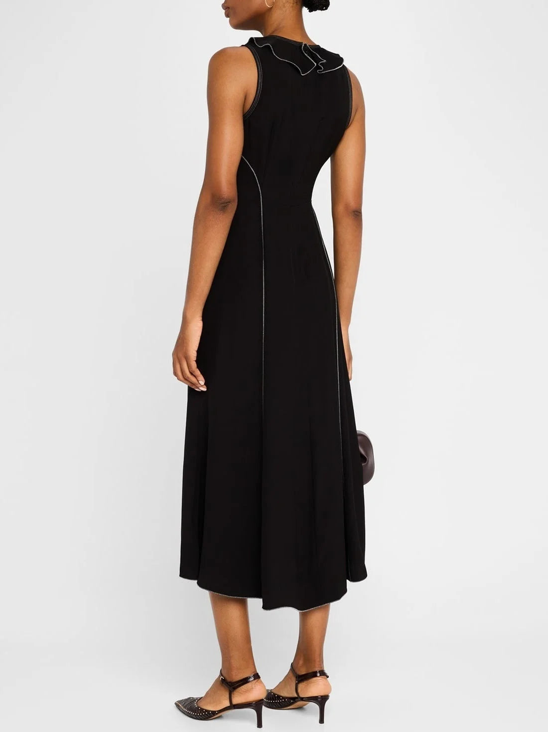 Black Sleeveless Ruffle Dress with Contrast Stitching Dresses