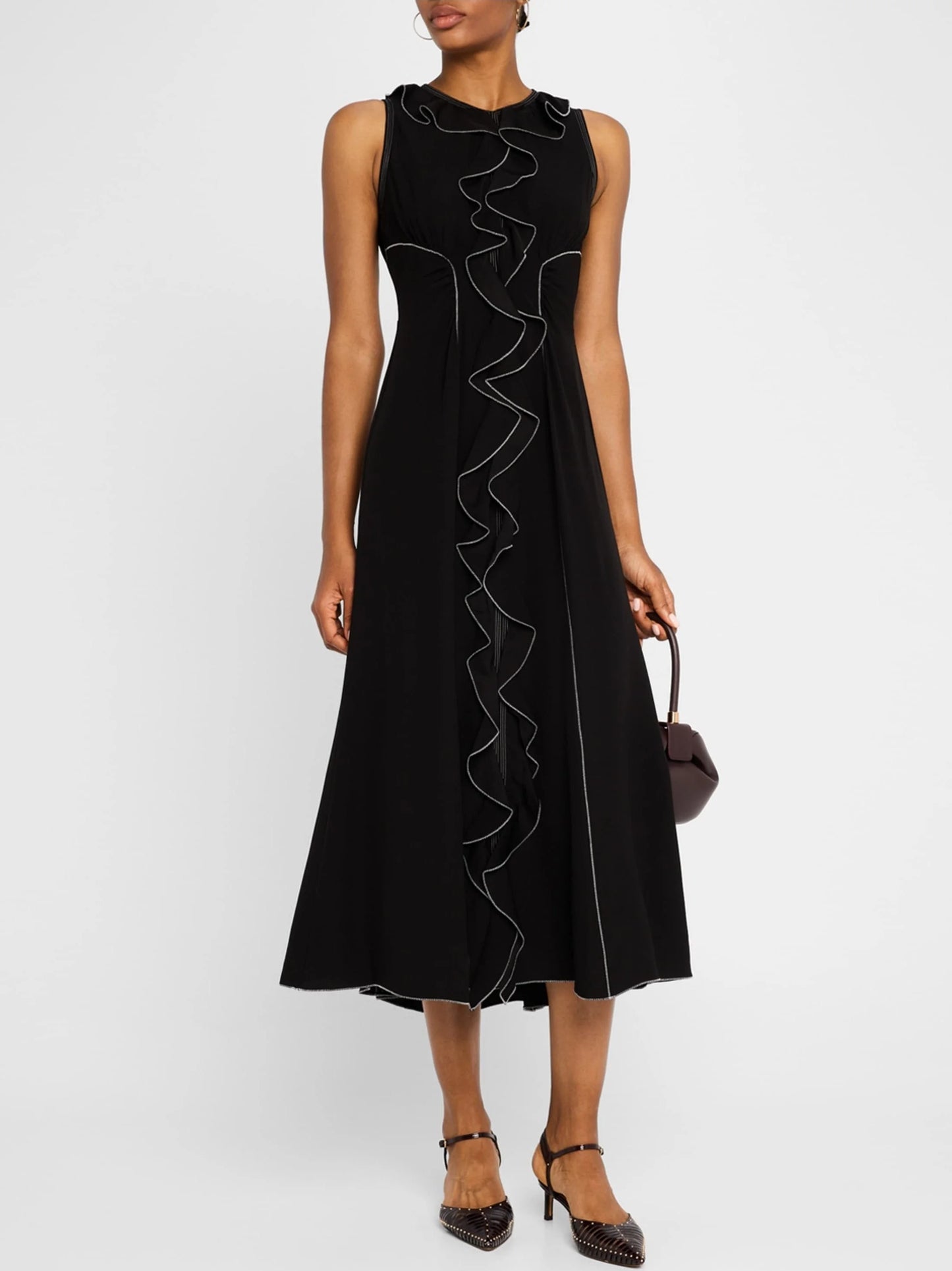 Black Sleeveless Ruffle Dress with Contrast Stitching Dresses