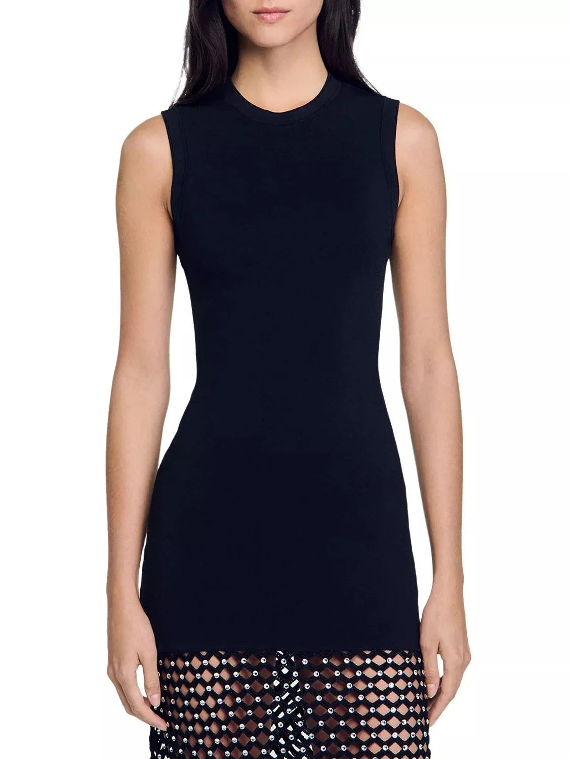 Black Stretch Knit Crochet Tassel Dress - Dresses