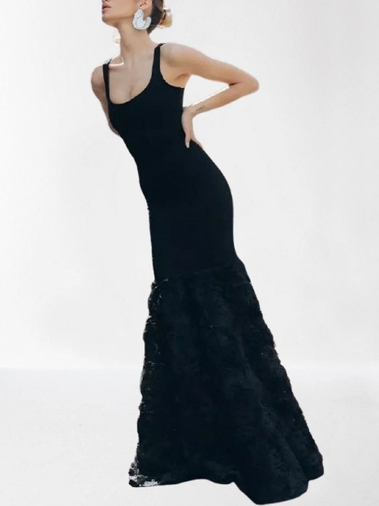 Black Stretch Knit Mermaid Tank Gown - Dresses