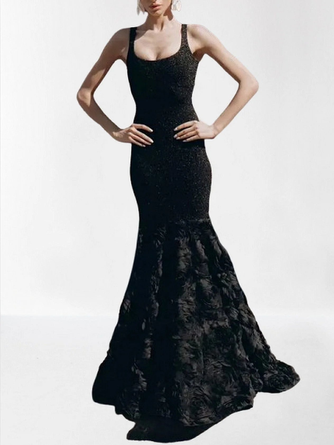 Black Stretch Knit Mermaid Tank Gown - Dresses