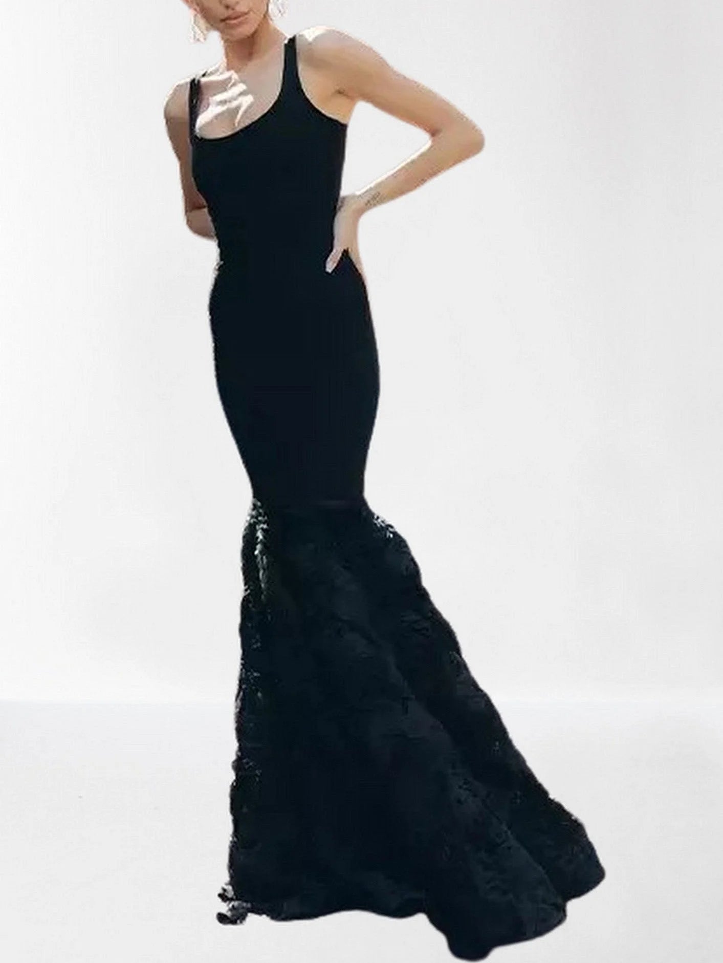 Black Stretch Knit Mermaid Tank Gown - Dresses