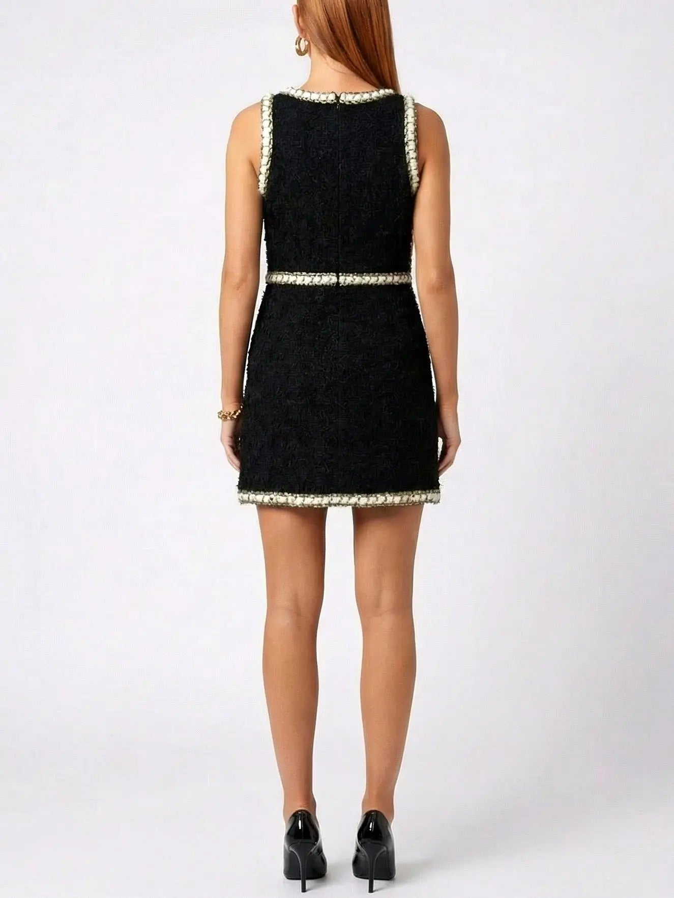 Black Tweed Contrast-Trim Sleeveless Dress - Dresses