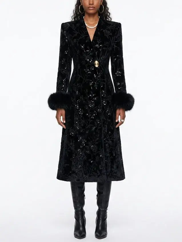 Fur-Cuffed Wrap Wool Cashmere Coat - Coats