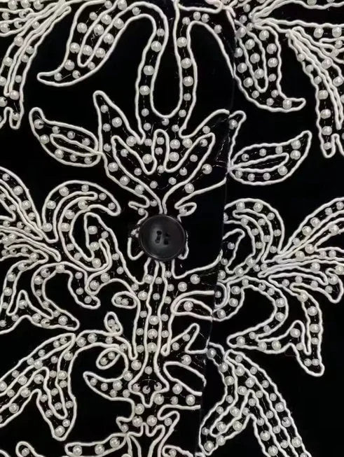 Black Velvet Jacket with Pearl Embroidery - Jackets
