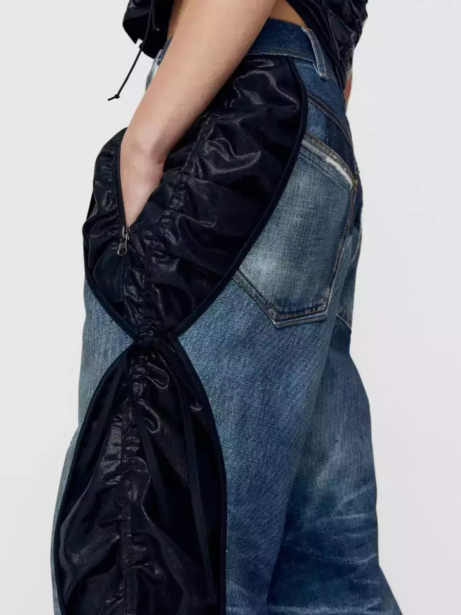 Blue and Black Illusion Layered Jeans