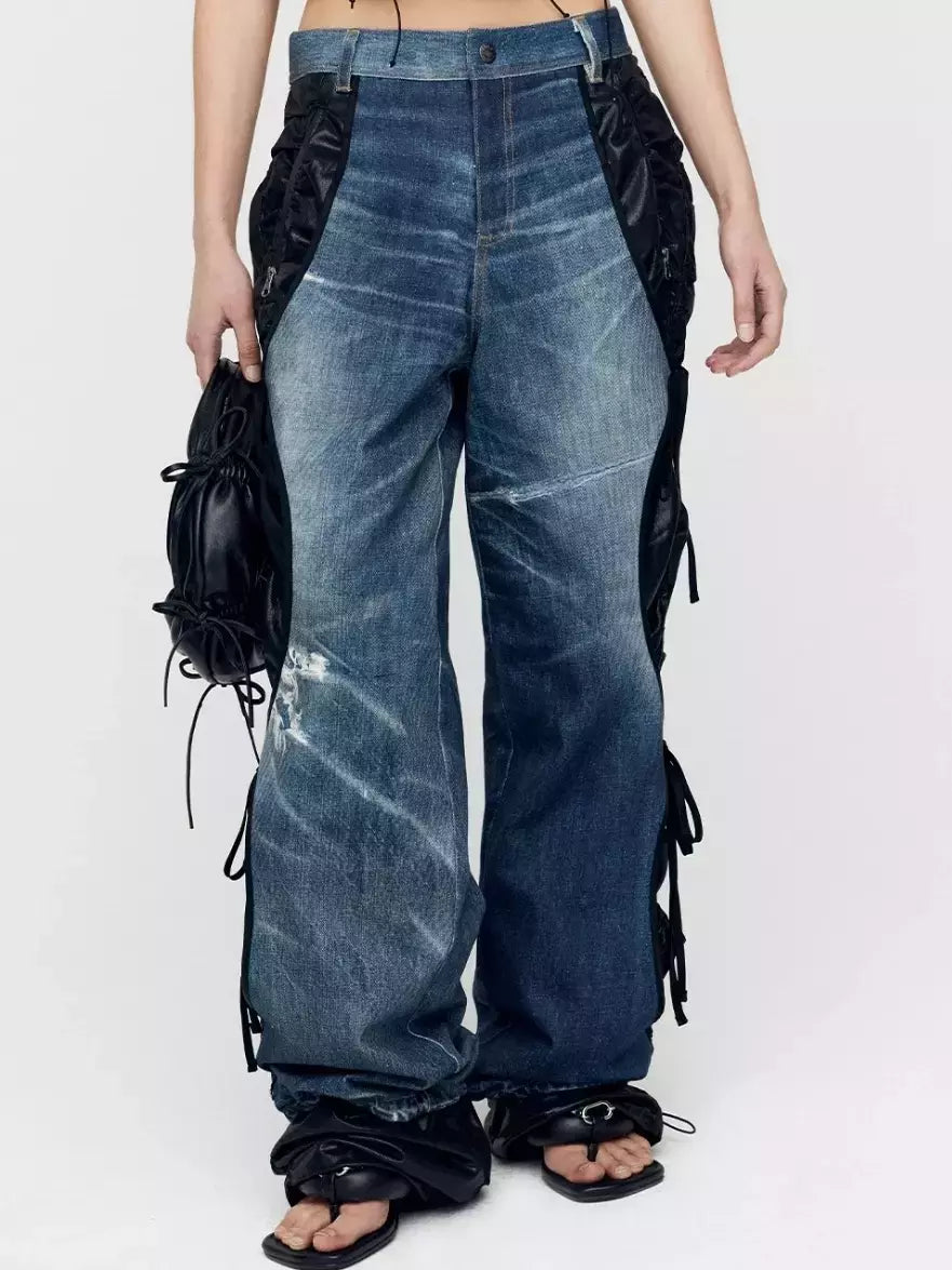Blue and Black Illusion Layered Jeans