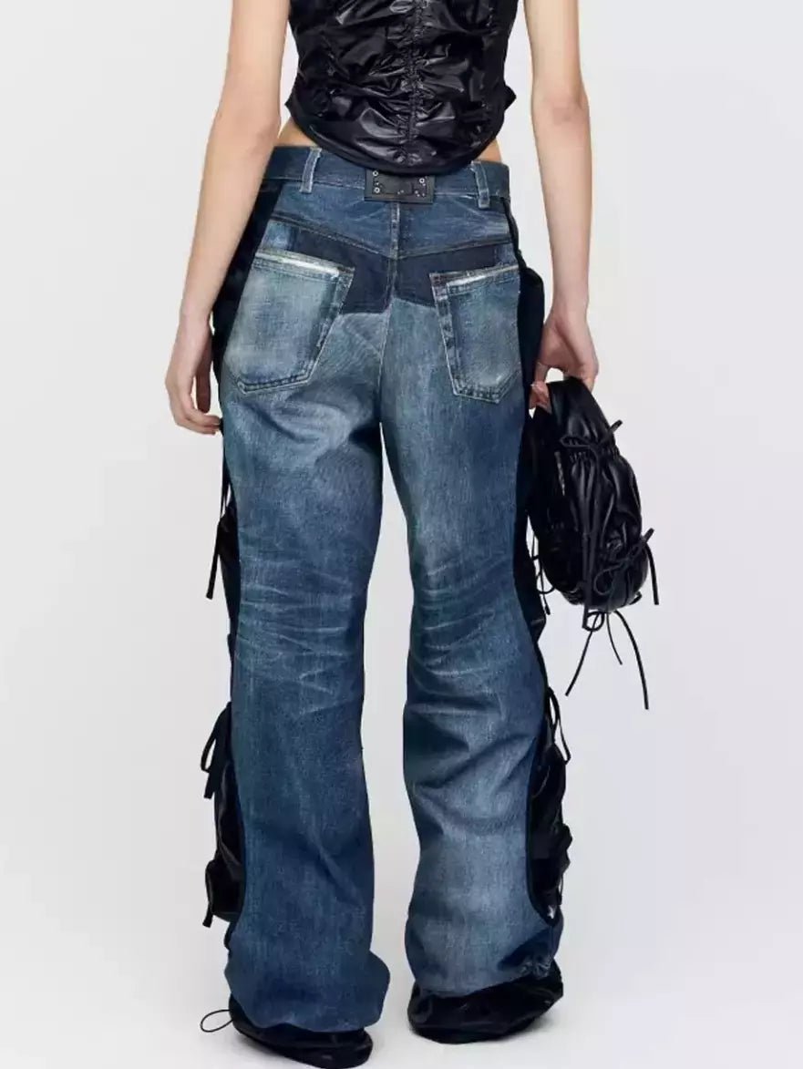 Blue and Black Illusion Layered Jeans