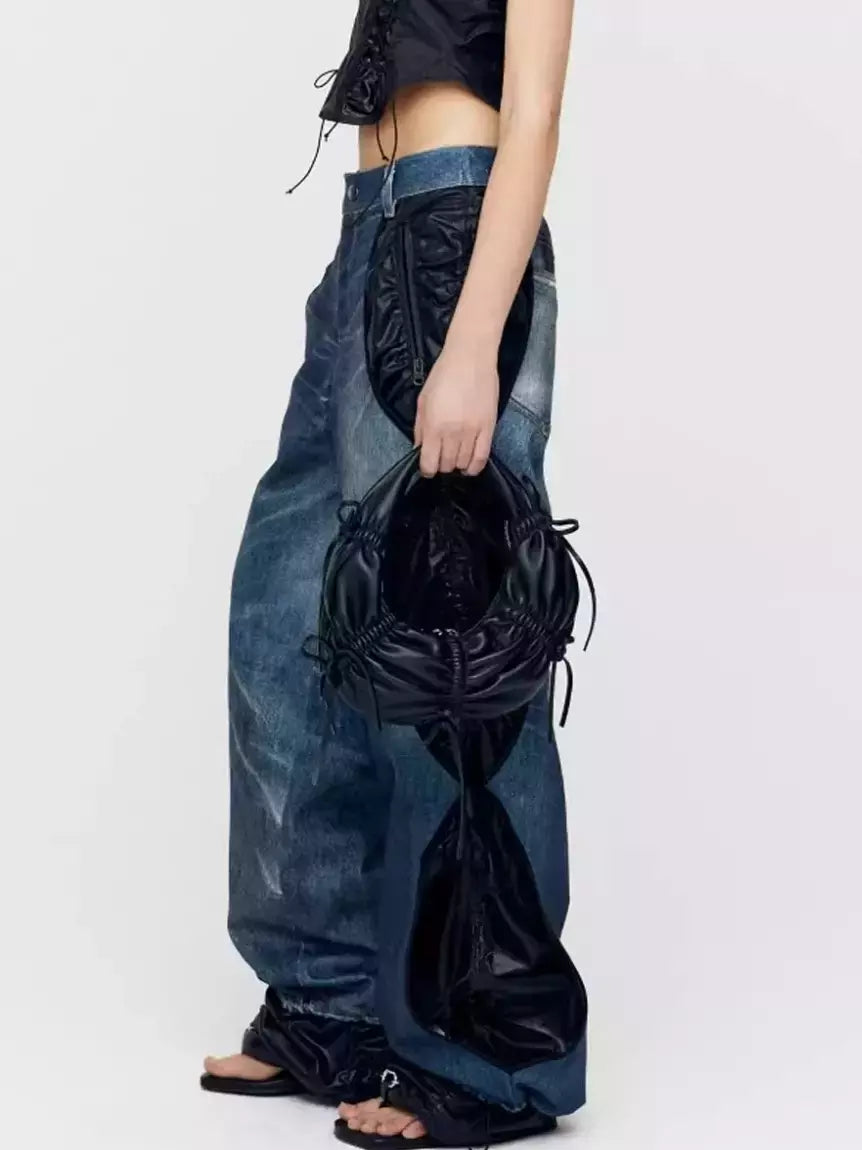 Blue and Black Illusion Layered Jeans