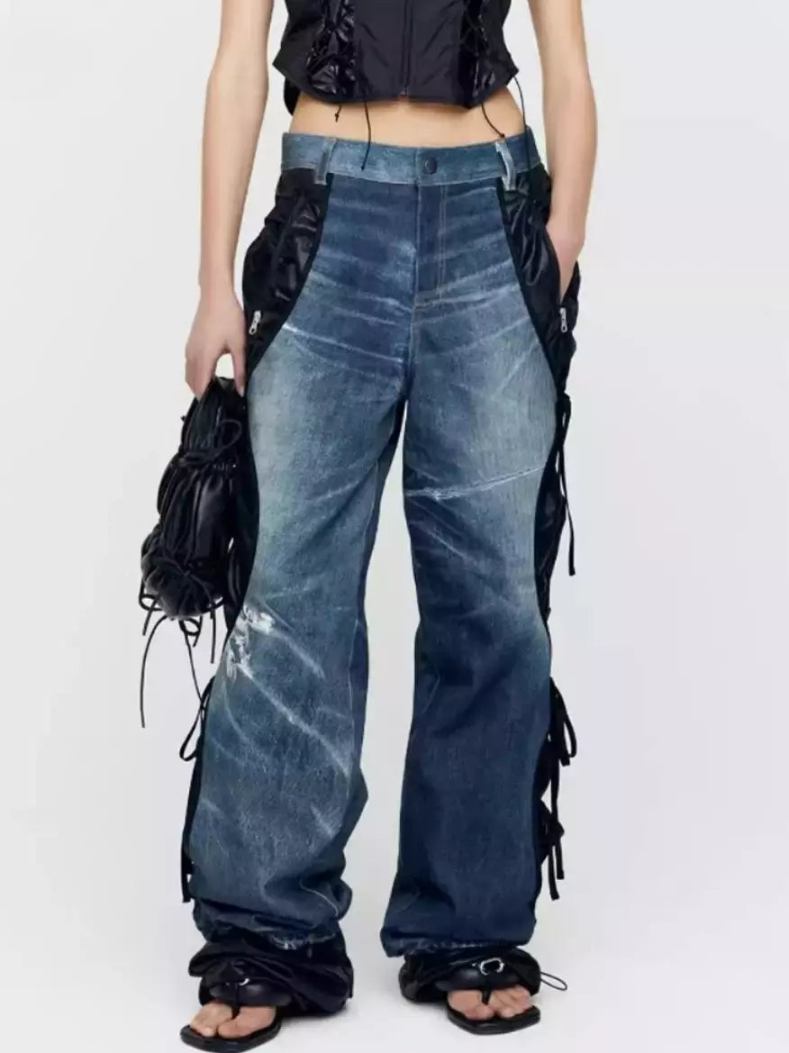 Blue and Black Illusion Layered Jeans