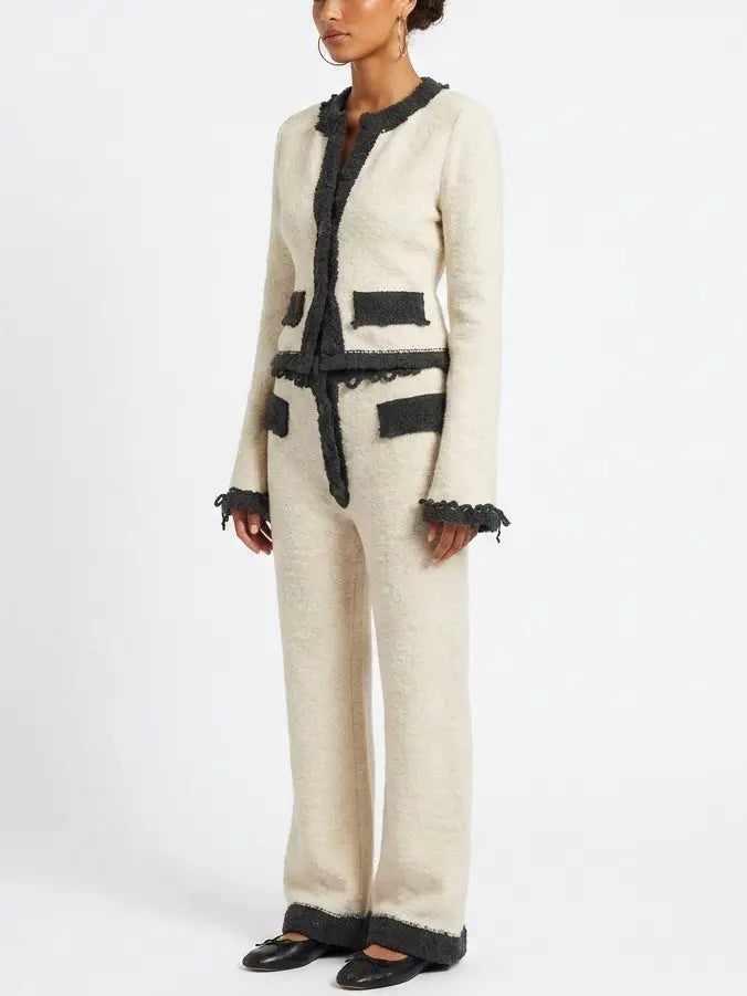 Bouclé Knit Cardigan and Pant Lounge Set - Suits & Sets
