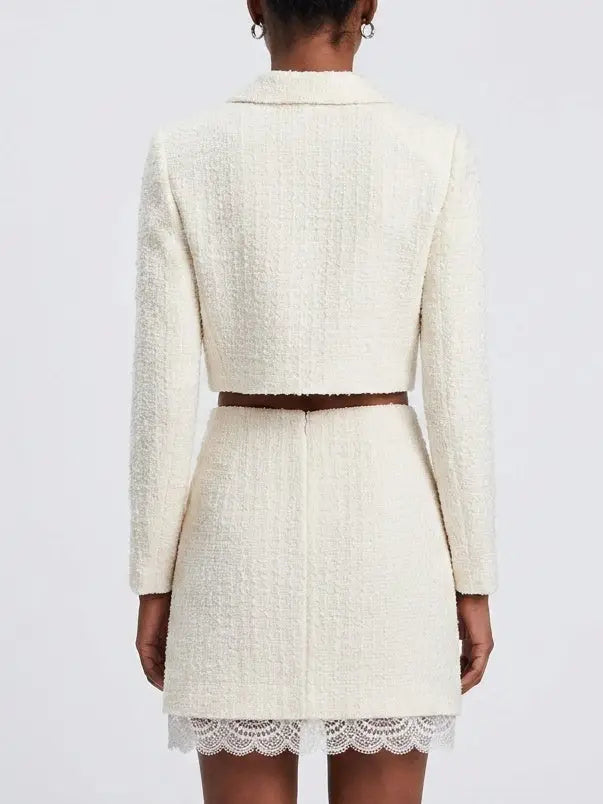 Boucle Tweed Jacket and Skirt Set with Lace Trim - Suits & Sets