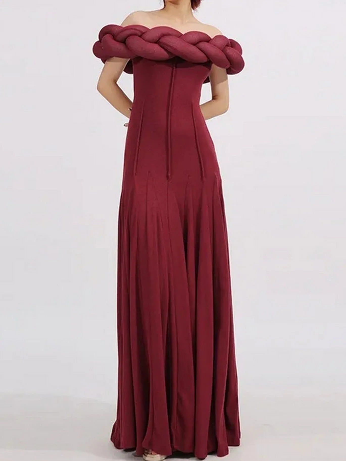 Braided Off-Shoulder Exposed-Seam Maxi Dress - Dresses